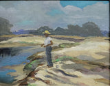 Aleen Aked [Canadian-American, 1907-2003]. Man Fishing, Florida framed Oil Painting