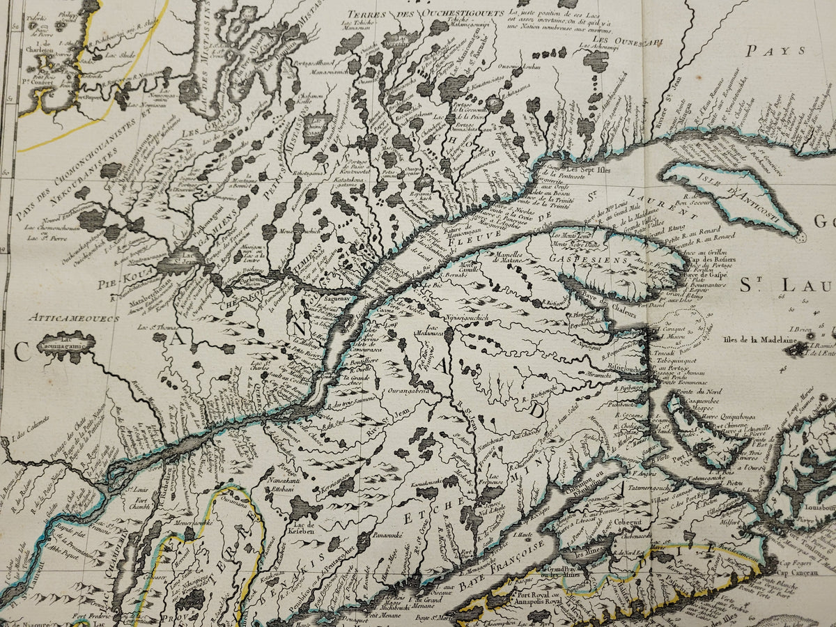 1755 Antique Map of Eastern Canada by Bellin | D&E LAKE LTD. TORONTO