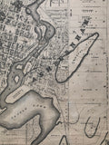 1878 Antique Map of The Town of Peterborough and Village of Ashburnham showing Little Lake & Otonabee River