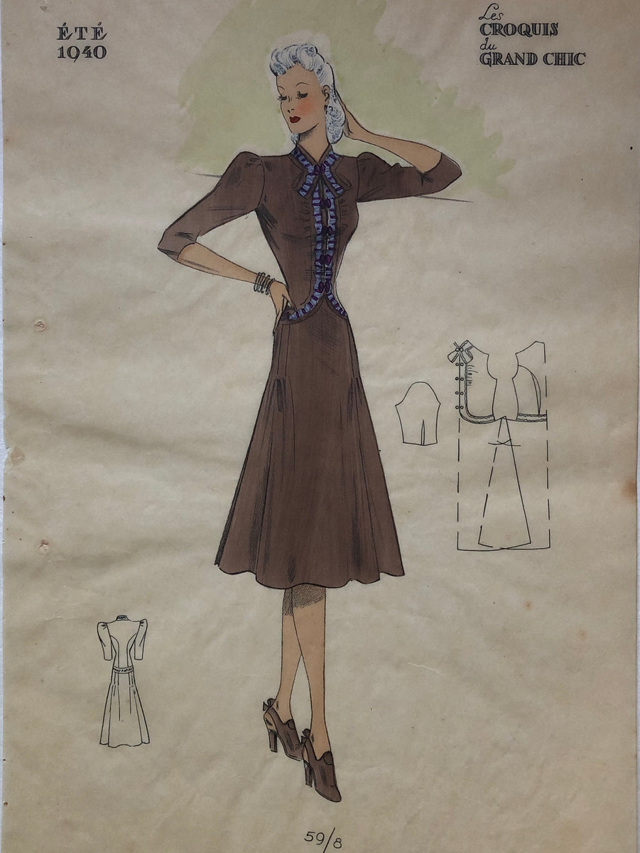 1940s Women's Fashion Vintage Fashion Print Pochoir 40s A-line