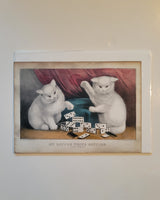 CURRIER & IVES Lithograph. My Little White Kitties, Playing Dominoes c.1857-1872