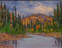 Lawrence Nickle [Canadian, 1931-2014. Outlet of Blue Skies Lake by Kentmill Road. Jolly TWP Dist. Parry Sound Oil Painting