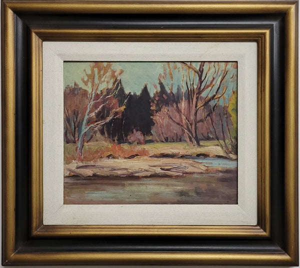 Ernest Alfred Dalton [Canadian, 1887-1963]. Late Autumn, Riverbank and Trees Oil Painting