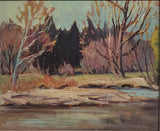 Ernest Alfred Dalton [Canadian, 1887-1963]. Late Autumn, Riverbank and Trees Oil Painting