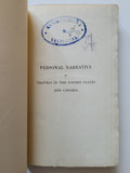 Personal Narrative Of Travels In The United States And Canada In 1826 With Remarks On The Present State Of The American Navy by John Frederick Fitzgerald De Roos hardcover book