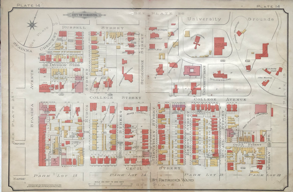 Goad Map of Toronto 1890 Plate 14 - Spadina Avenue to Murray St.