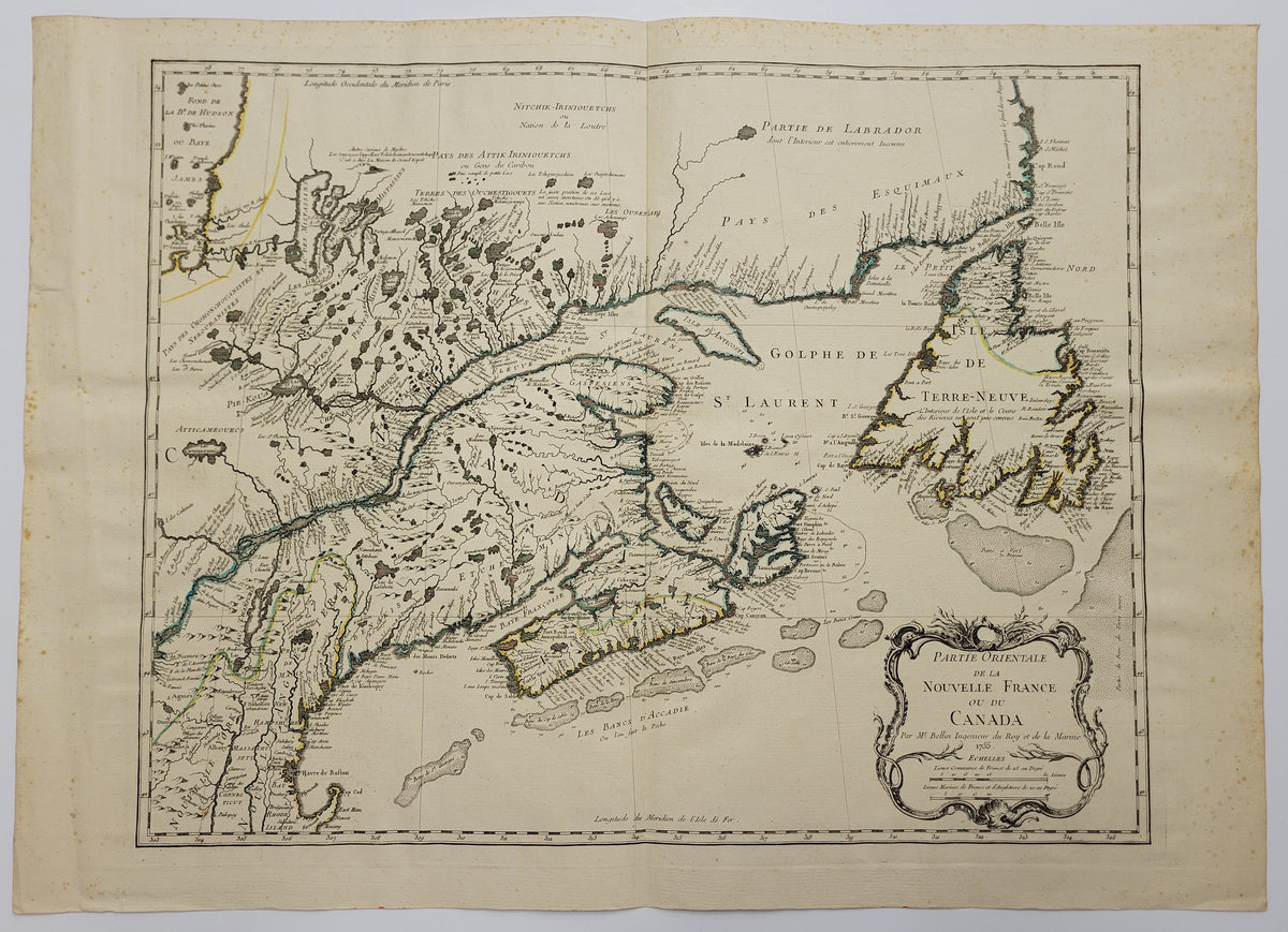 1755 Antique Map of Eastern Canada by Bellin | D&E LAKE LTD. TORONTO