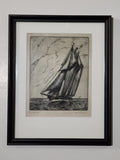 Malte Sterner [Canadian, 1903-1952] Schooner Etching framed art