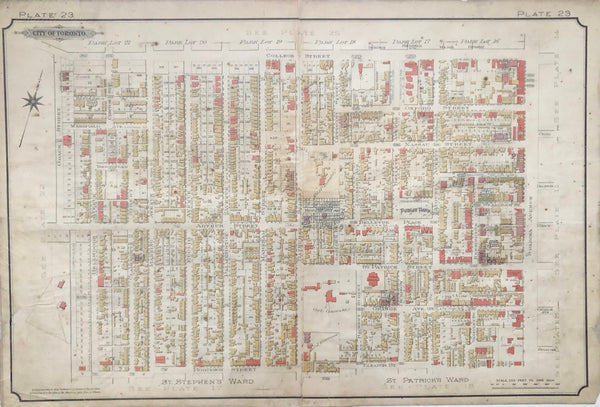 Antique Map 1890 Goad Map of Toronto Plate 23 - Grace St. to Spadina Ave