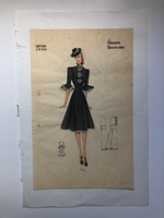 1940s Les Croquis du Grand Chic Fall/Winter French Pochoir Fashion Print Black A-Line Evening Dress with Veil