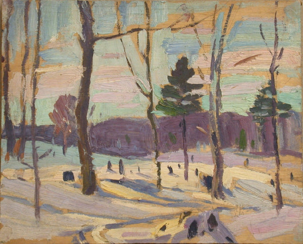 DEWITT DRAKE. [1884-1978].  [Trees on a Winter's Day]. oil on plywood panel