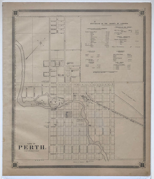 1879 Antique Map of the Town of Perth Ontario