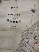 (ONTARIO). (BRUCE COUNTY). Original Antique Map of the County of Bruce c1880 Scale 2 Miles to one inch