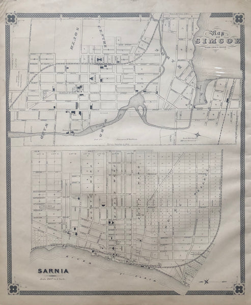 1879 Antique Map of the Sarnia & Simcoe Ontario
