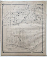 (ONTARIO). (NORFOLK COUNTY & LAMBTON COUNTY). Antique Map of the Sarnia & Simcoe Ontario 1879
