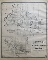 1879 Antique Map of the Plan of the Town of Woodstock & Plan of the Village of Welland Ontario