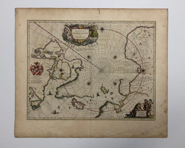 17th Century Antique Map of the Arctic by Joan Blaeu