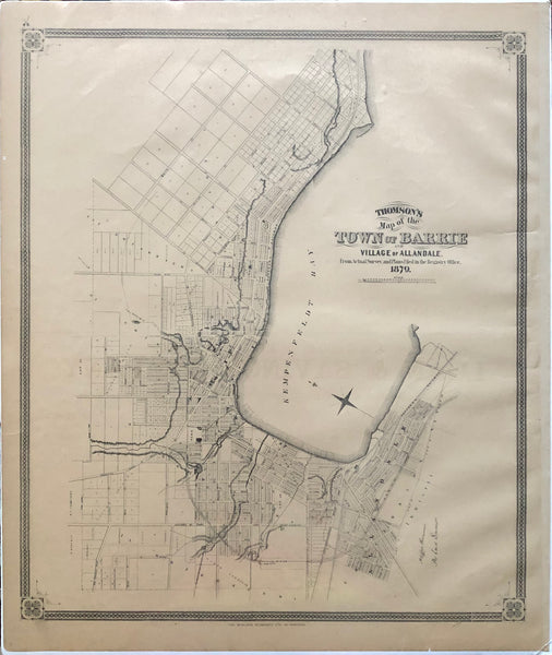 1879 Antique Map of the Town of Barrie and Village of Allandale