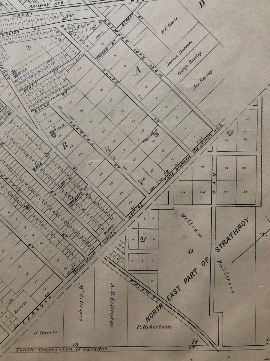 Strathroy Map (ONTARIO). (MIDDLESEX COUNTY). Antique Map of the Town of Strathroy 18 ...