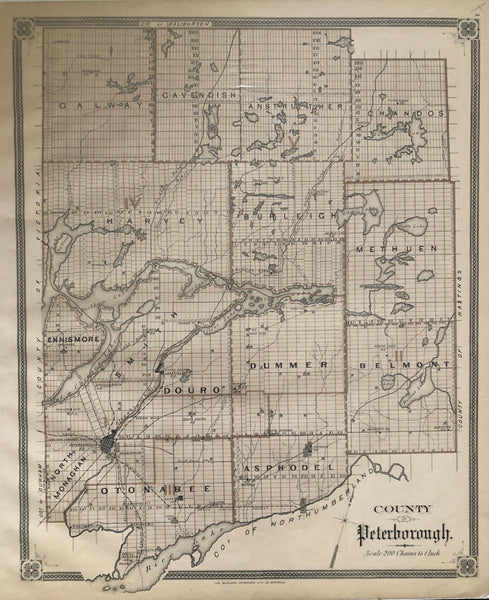 1879 Antique Map of the County of Peterborough [Kawartha Lakes, Central-southern Ontario]
