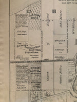 portion of 1876 Antique Map of Grimsby show Pleasure Grove, The Grimsby Thoroughbred Short Horn Stock Farm, Grimsby Fruit Farm, & property owners