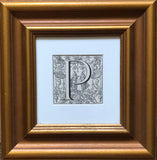 Antique Framed 19th Century Ornamental Engraved Initial 'P'