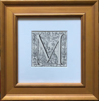 Antique Framed 19th Century Ornamental Engraved Initial 'M'