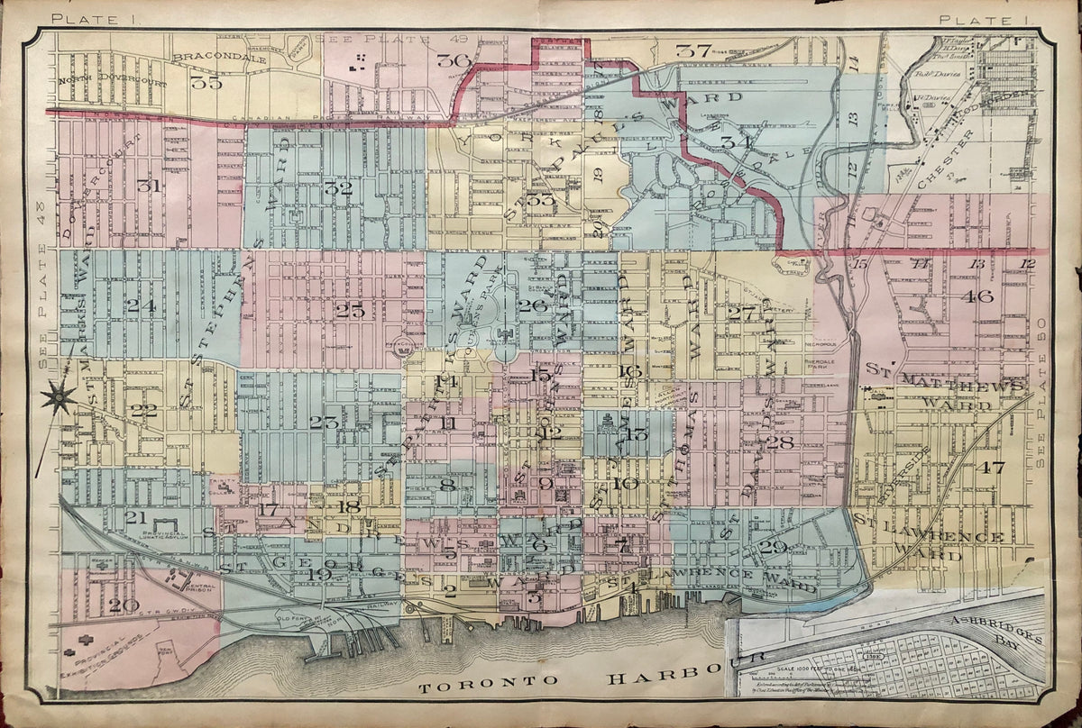 Antique Map Goad Map 1890 Key Plate 1 Key Old Toronto Historical Map ...