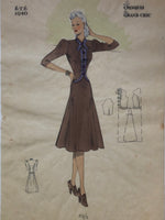 Les Croquis du Grand Chic 1940s French Fashion Brown A-Line Dress Pochoir