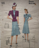 1930s Les Croquis du Grand Chic Spring/Summer French Pochoir Fashion Print Blue A-Line Dress with Purple Blazer & Hat