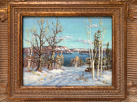 Frame detail on Otto Plandin Haliburton Lake, Winter Oil Painting