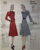 1940s Fashion Pochoir Print Les Croquis du Grand Chic Spring/Summer French Fashion Two Models in A-Line Dresses