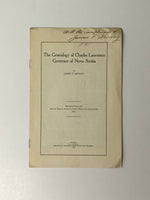 The Genealogy of Charles Lawrence Governor of Nova Scotia by James F. Kenney pamphlet