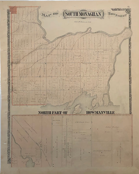 1878 Antique Map of South Monaghan Township & North Part of Bowmanville Ontario [ Northumberland & Durham Counties]