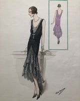 Vintage 1920s Atelier Bachroitz Opulent Art Deco Silk Evening Dress French Fashion Pochoir