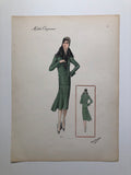 Vintage 1920s Atelier Bachroitz 3 Piece Green Skirt Suit French Fashion Pochoir