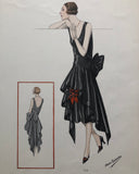 Vintage 1920s Atelier Bachroitz Black Evening Dress French Fashion Pochoir