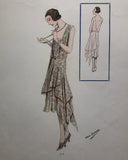 Vintage 1920s Atelier Bachroitz Art Deco Pattern Dress French Fashion Pochoir
