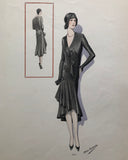 Vintage 1920s Atelier Bachroitz Art Deco Silk Flapper Evening Dress French Fashion Pochoir