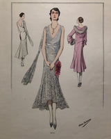 Vintage 1920s Atelier Bachroitz Formal Dress with Jacket French Fashion Pochoir