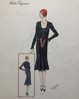 Vintage 1920s Atelier Bachroitz Art Deco Silk Evening Dress French Fashion Pochoir