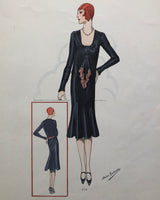 Vintage 1920s Atelier Bachroitz Art Deco Silk Evening Dress French Fashion Pochoir