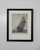 Malte Sterner [Canadian, 1903-1952] Schooner Etching framed