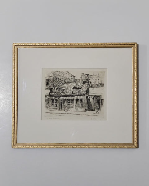 Ernest Neumann [Canadian, 1907-1955] The Old Bookstore Etching Framed 