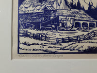 Margaret Dorothy Shelton [Canadian, 1915-1984] Barn Near Kamloops Linocut Framed