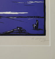 Rodolphe Duguay [Canadian, 1891-1973] Au crépuscle Woodcut Framed