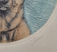 Jacques Rebour [French] Signed & Framed German Shepard Etching