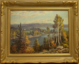 Otto Planding (Canadian, 1887-1964) Huntsville, Full Fall, Open Water Framed Oil Painting